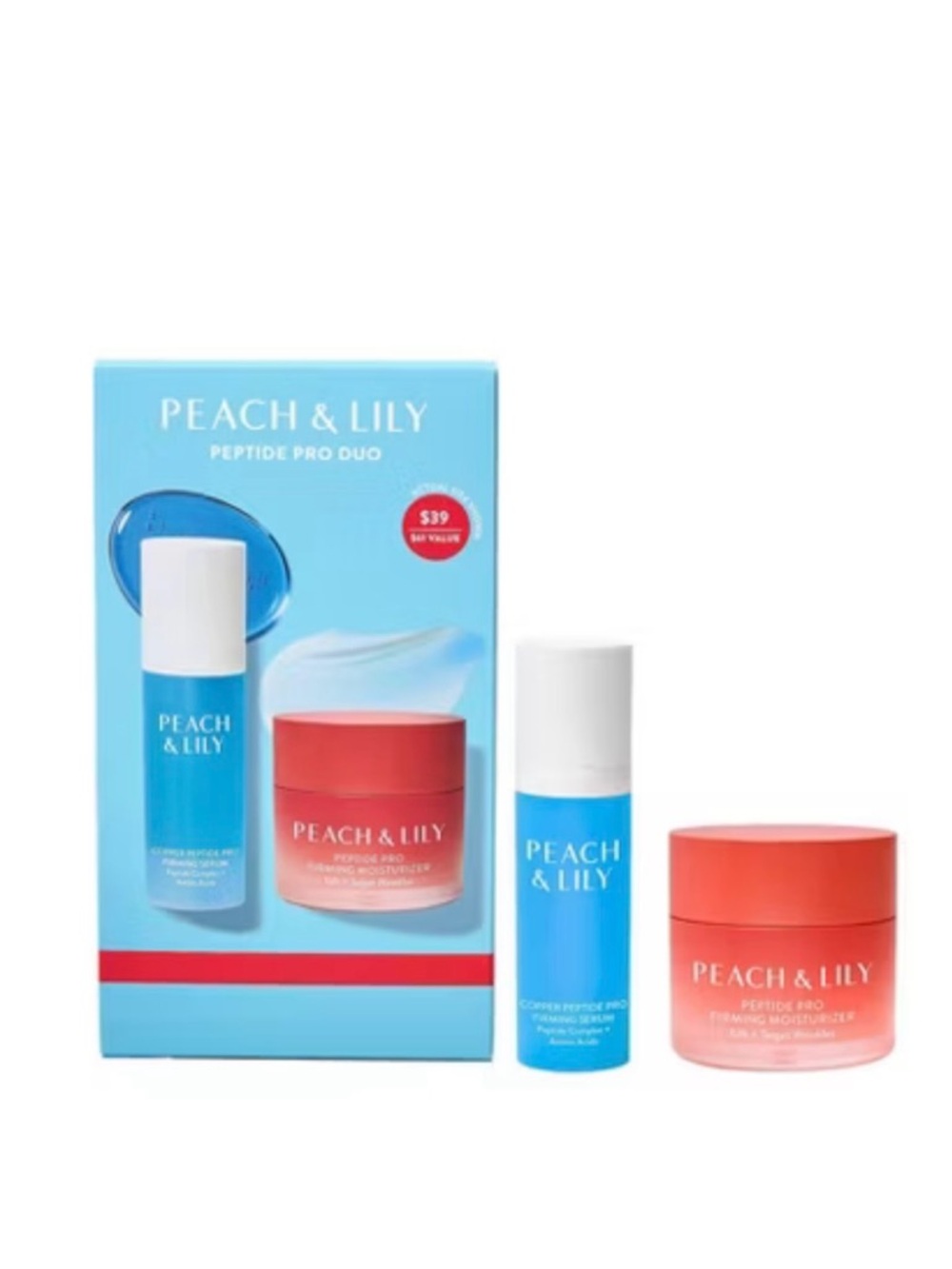PEACH & LILY-Peptide Pro Duo, Firming Serum 0.5oz & Moisutizer 0.84oz, NEW!